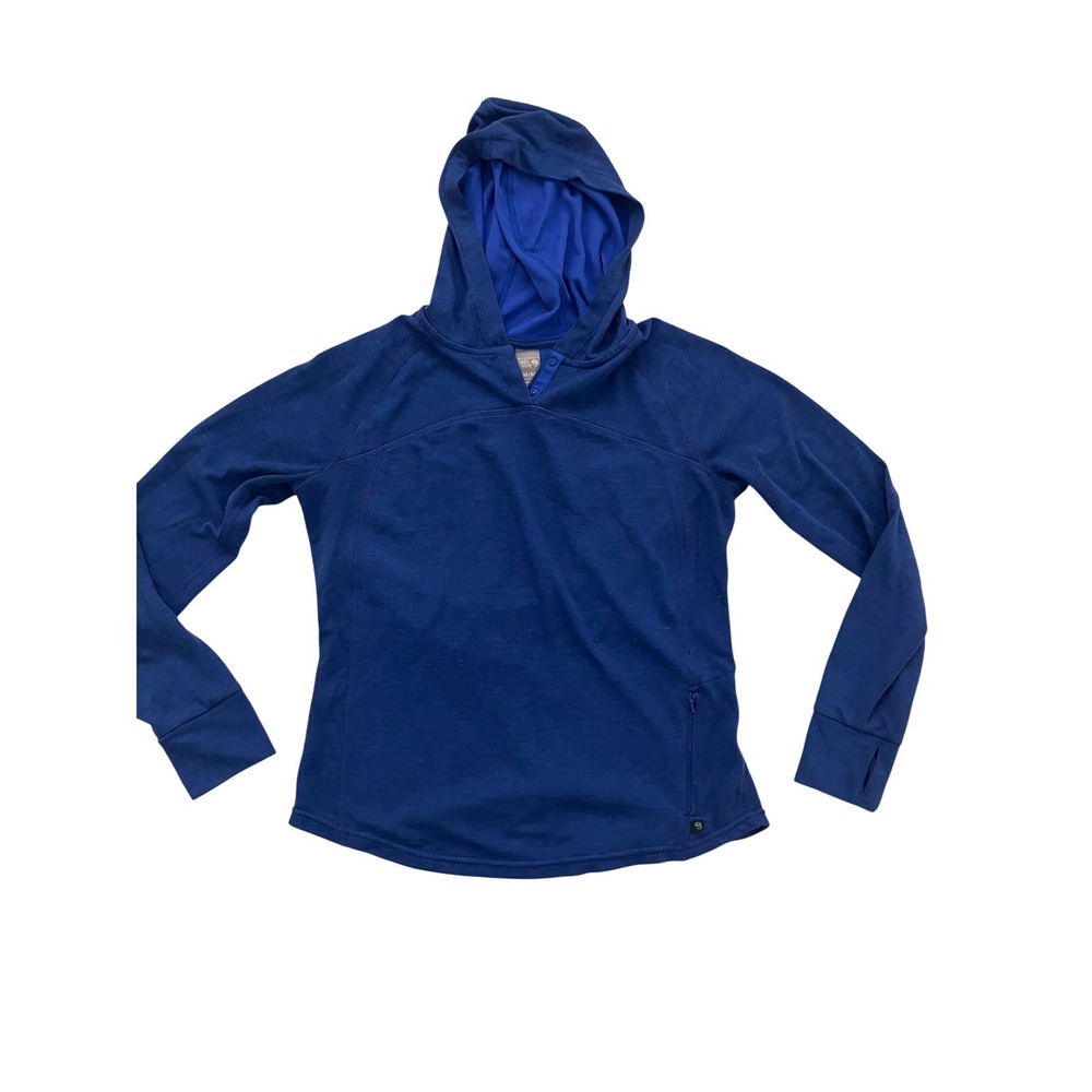 Mountain Hardwear Womens Blue Snap Neck Hoodie Pullover Thumbholes Medium